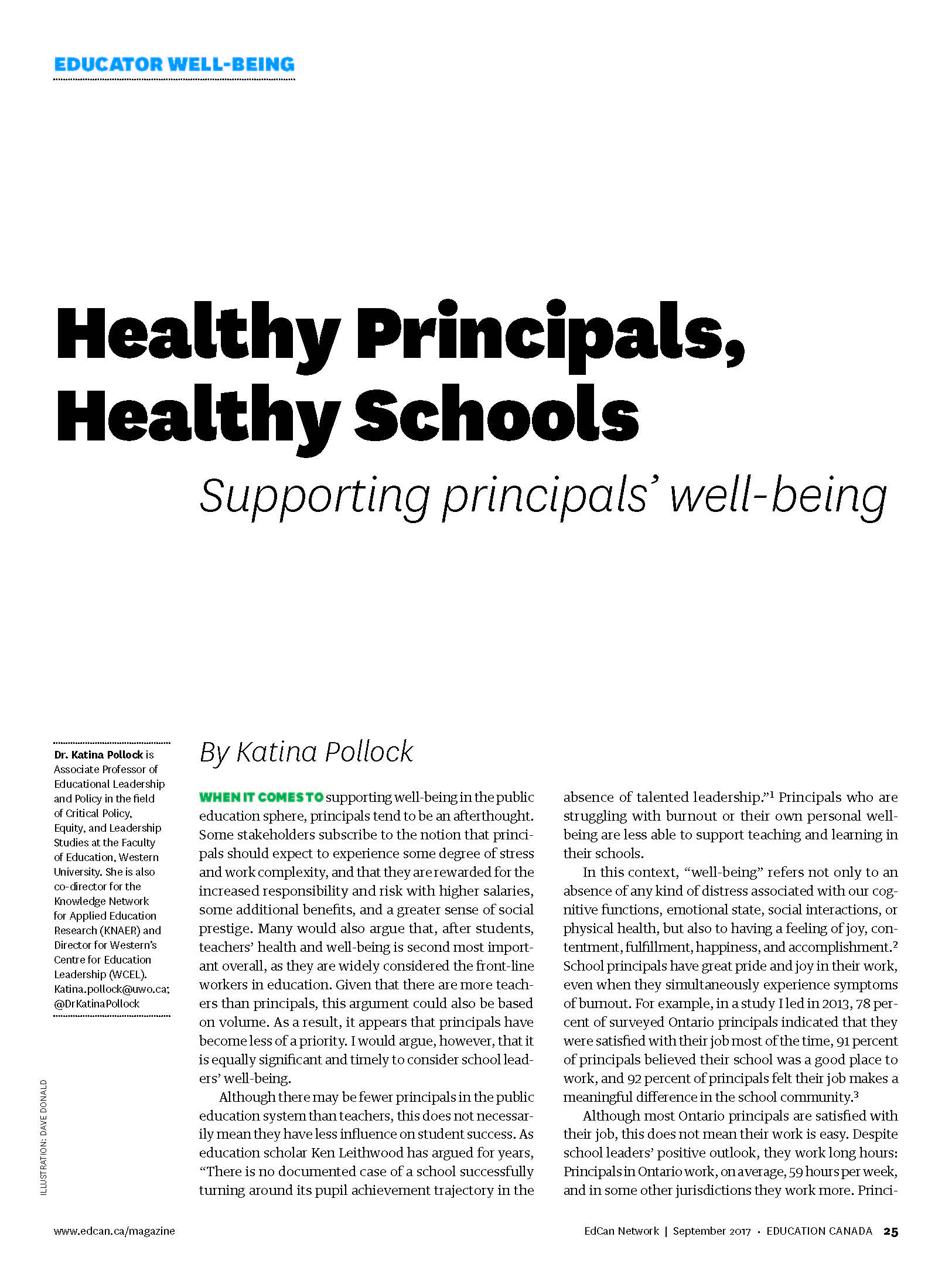   “Healthy Principals, Healthy Schools” by Dr. Katina Pollock.